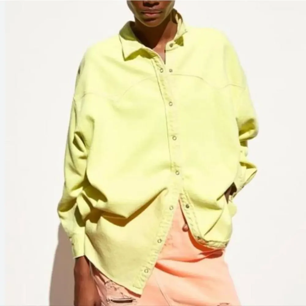 Zara Neon Overshirt oversized yellow shacket - Picture 2 of 8